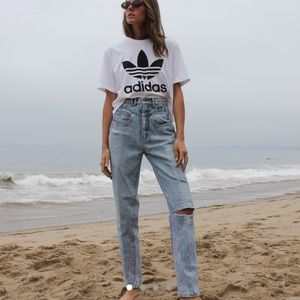 Vintage High Waisted Denim Jeans with Butt Rips